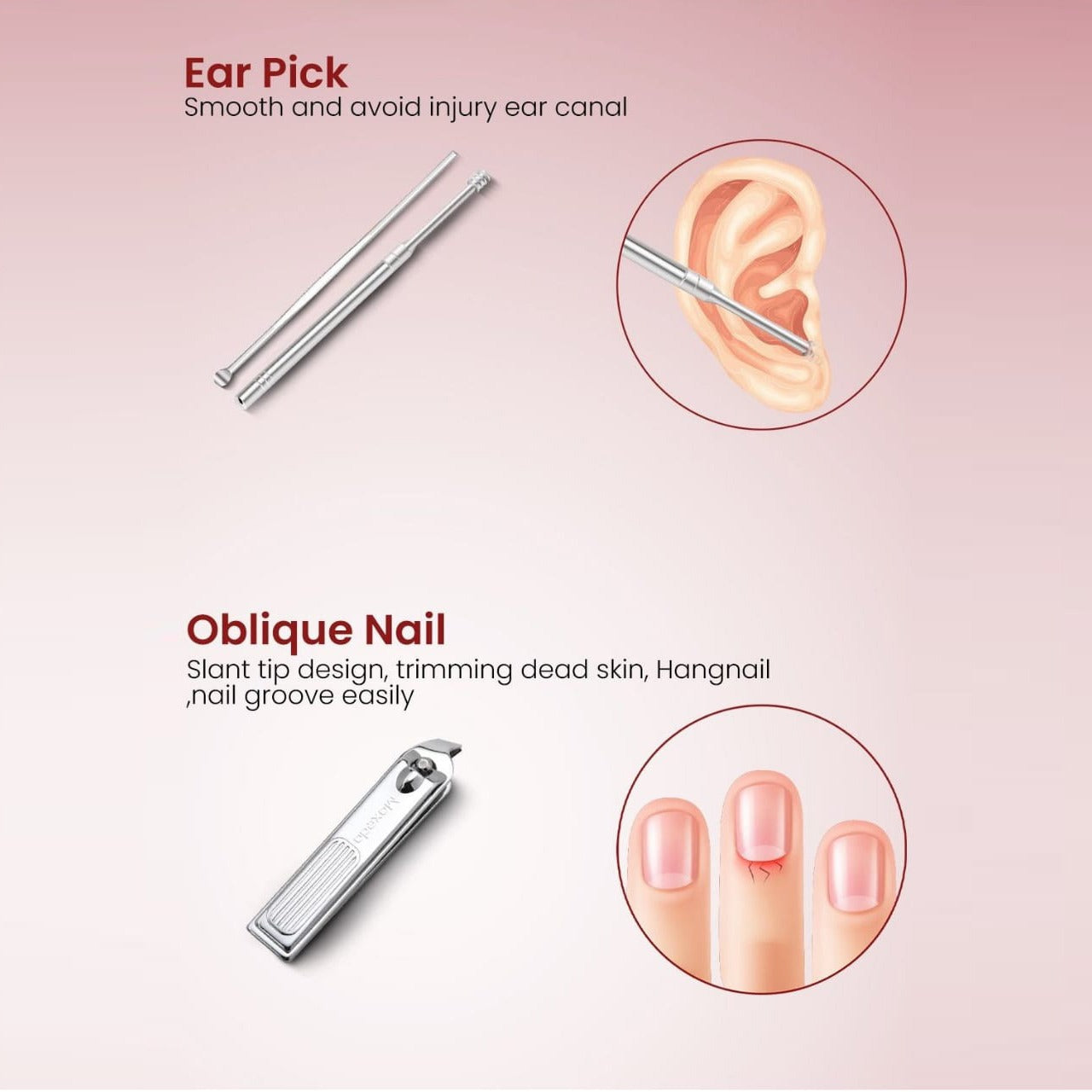 Picker and Nail Cutter from Moxedo 12-in-1 Nail Clipper Set