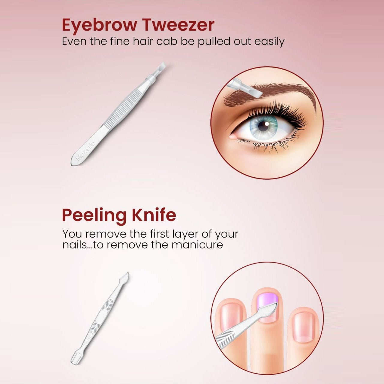 Tweezer and Knife from Moxedo 12-in-1 Nail Clipper Set