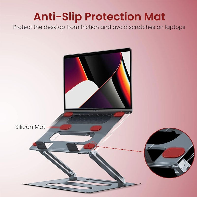 A Laptop is Placed On Moxedo Foldable Laptop Stand with Phone Holder