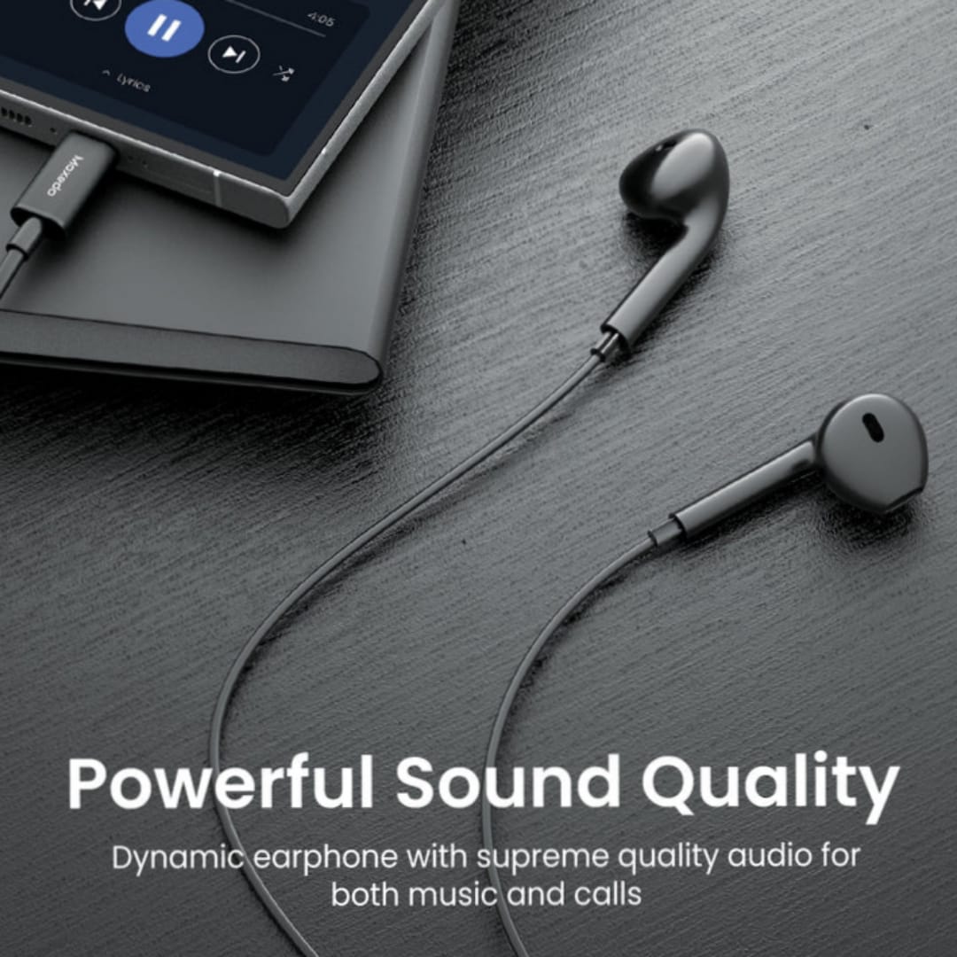 Moxedo Wired Stereo Type- C Earphone is Connected to Mobile Phone.