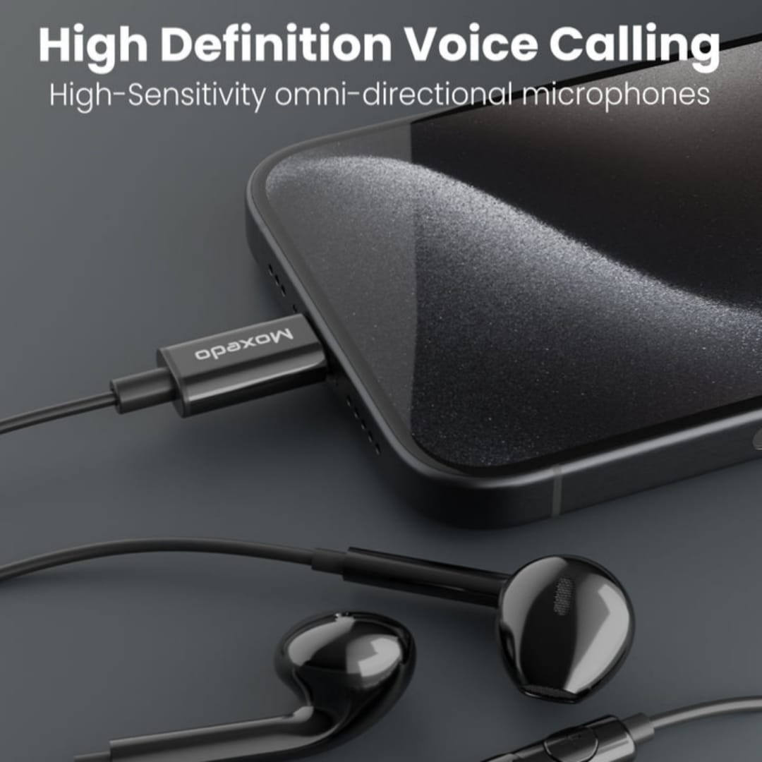Moxedo Wired Stereo Type- C Earphone is Connected to Mobile Phone.