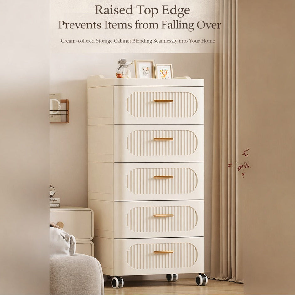A Multi-Drawer Storage Cabinet is Placed at the Corner of Modern House.