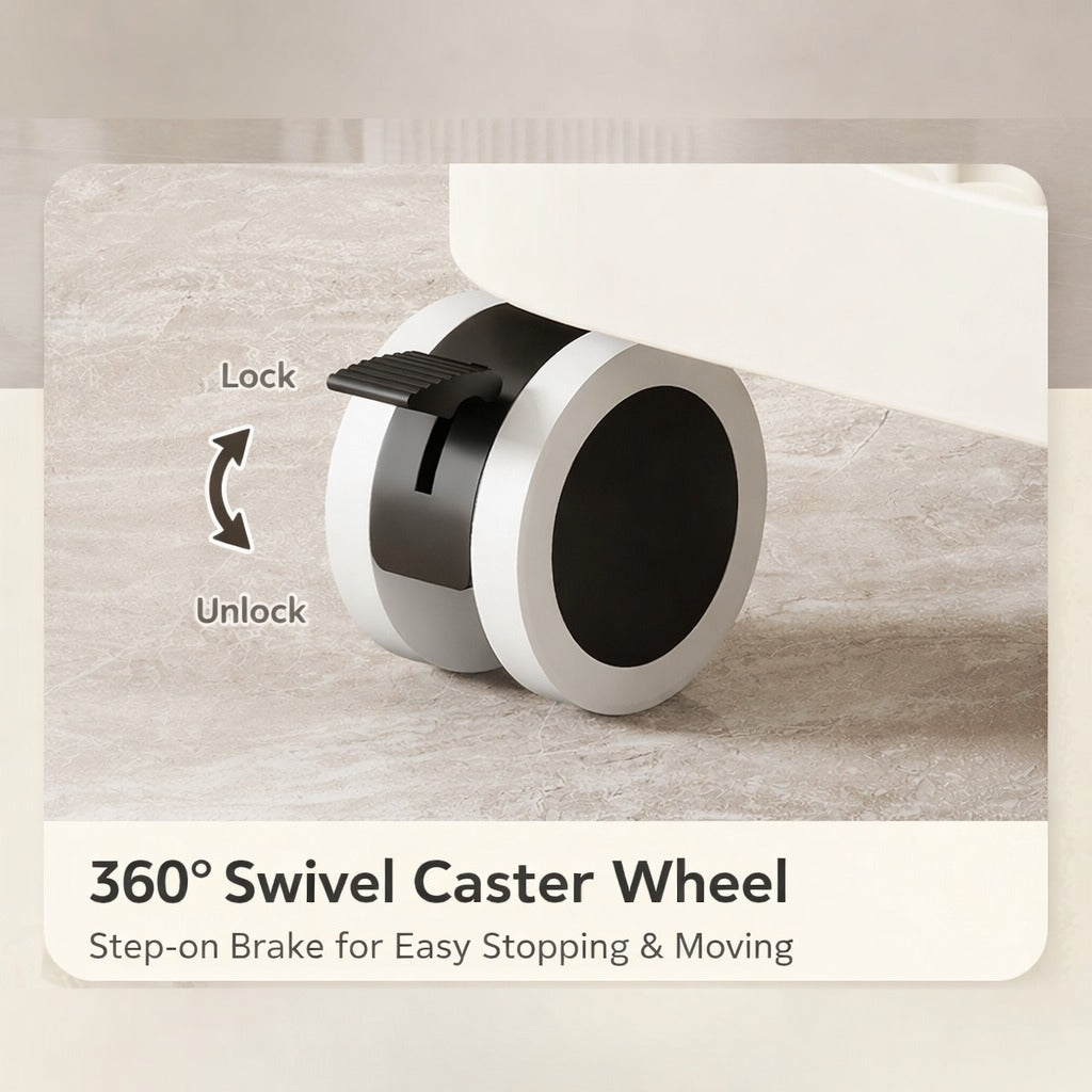 Lock and Unlock feature of wheel of Multi-Drawer Storage Cabinet