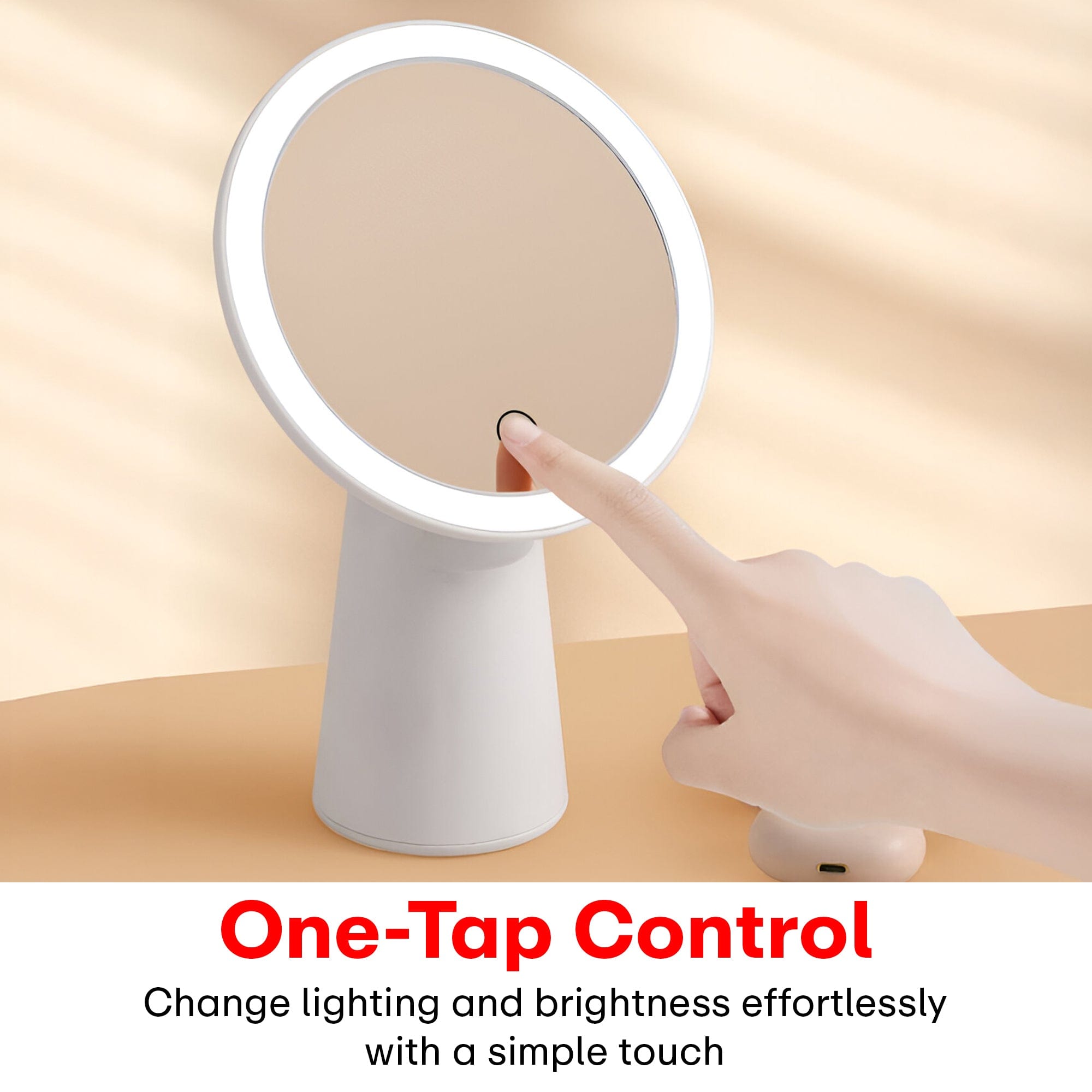 A Person is Operating Multi-Functional Beauty Makeup Mirror.