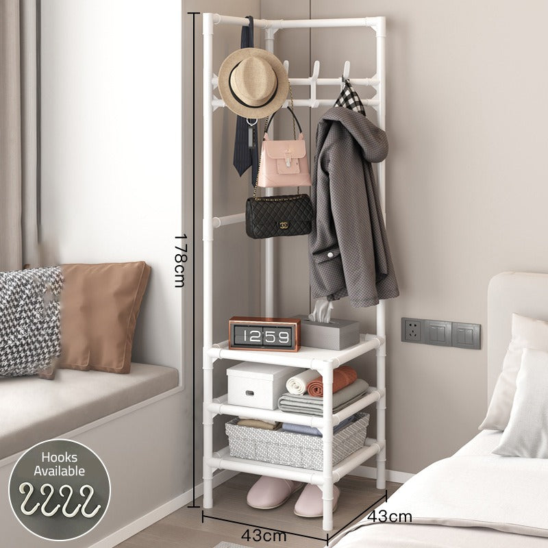 Size Of Multi-Layer Clothing Rack with Cloth, Bags and Hat are Organized.