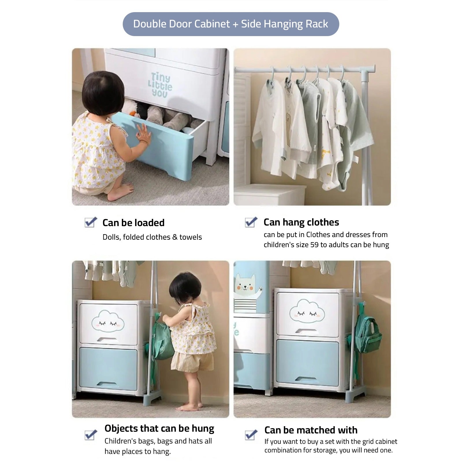 A Baby is Storing Her Cloths and Toys On Baby Multi-Layer Drawer Type Wardrobe Shelf.