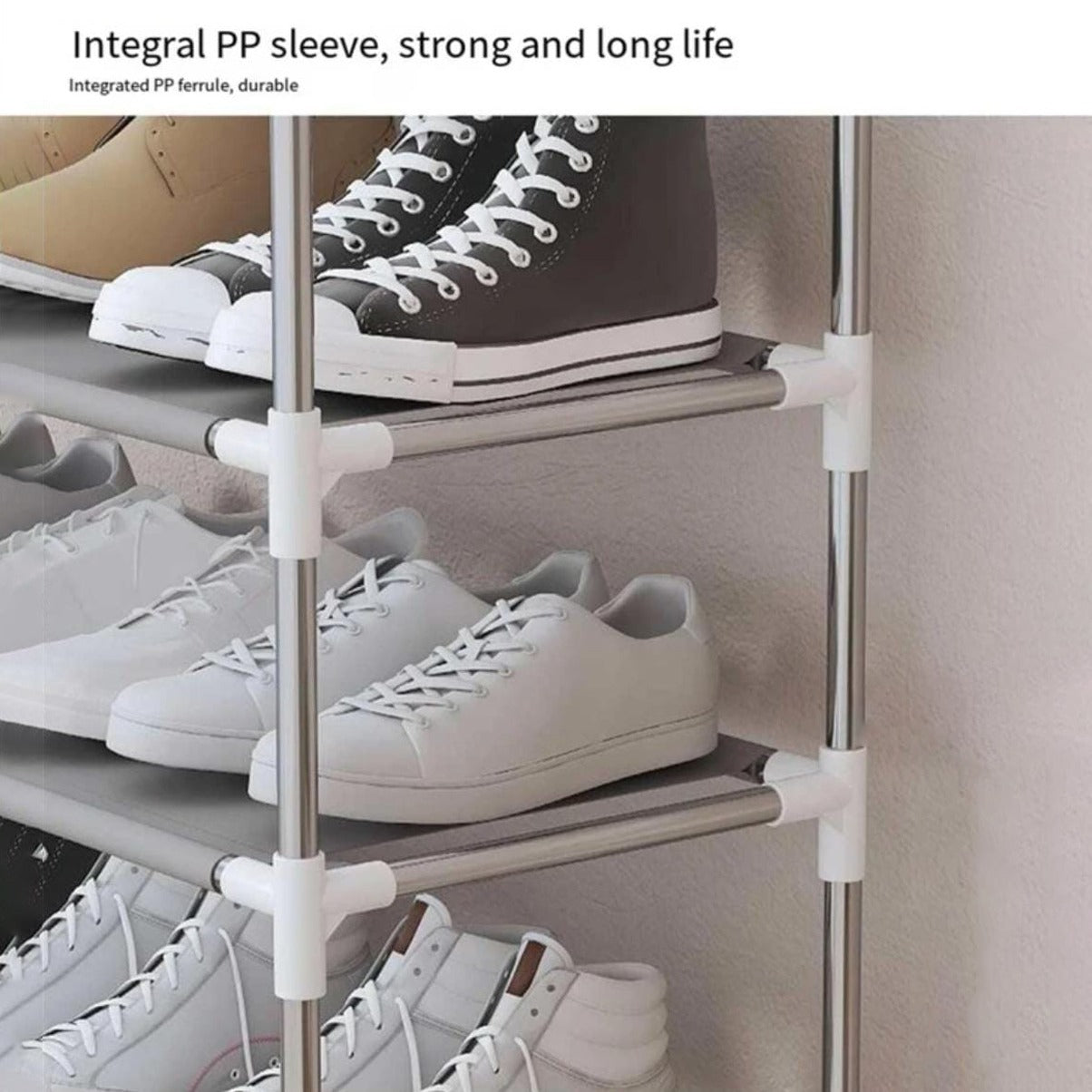Multi-Layer Shoe Organizer Shelf Stand Iin Which Shoes Are Organized.