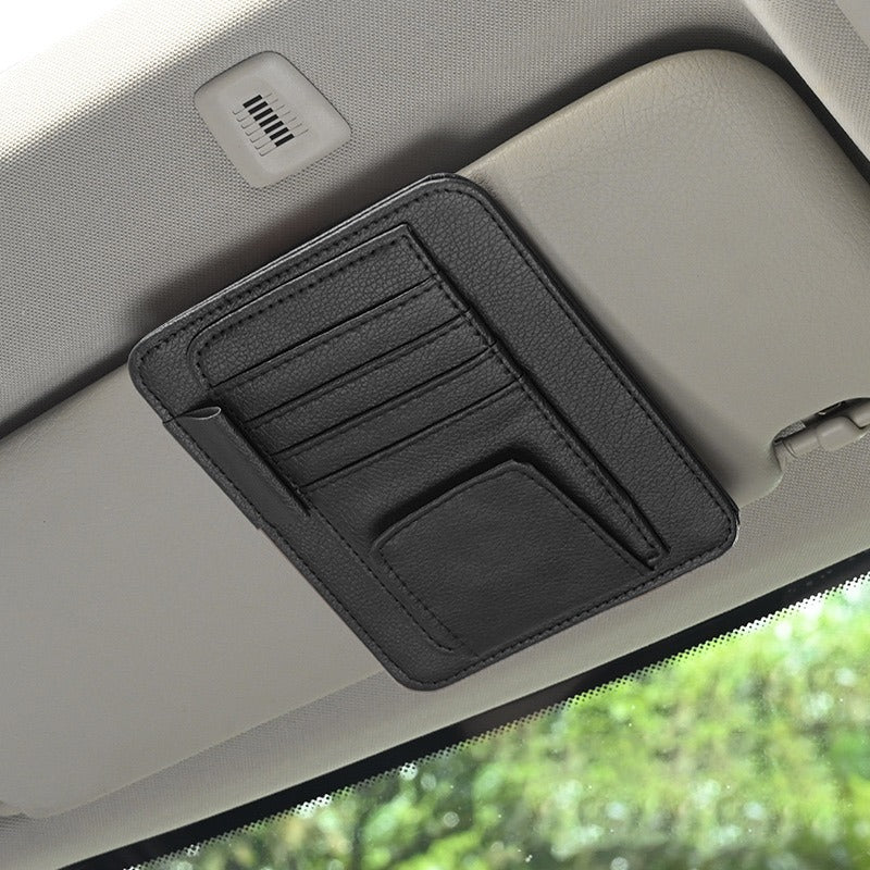 Leather Car Sun Visor Organizer in black color