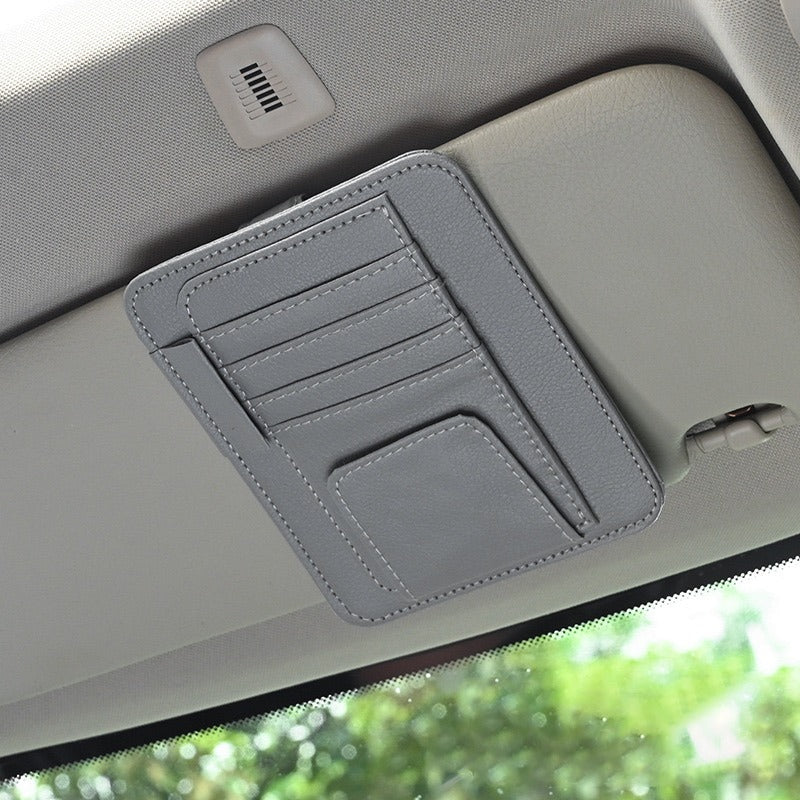 Leather Car Sun Visor Organizer in gray color