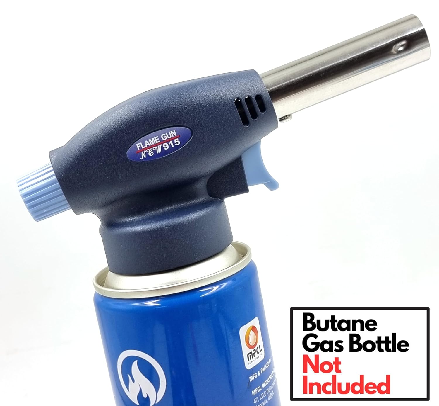 Butane Torch Flame Gun is Attached to Gas Canister.
