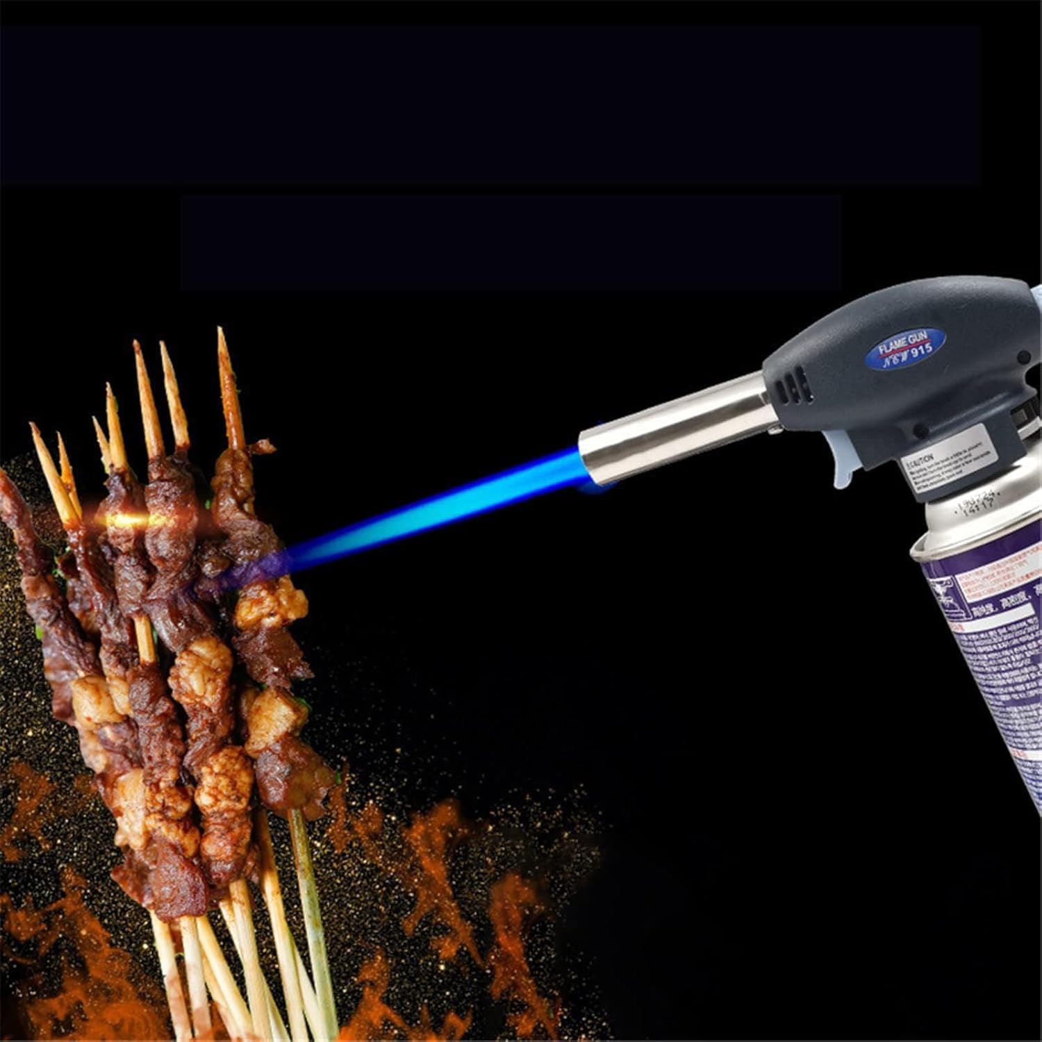 Multi-Purpose Butane Torch Flame Gun is Used to Heat Food.