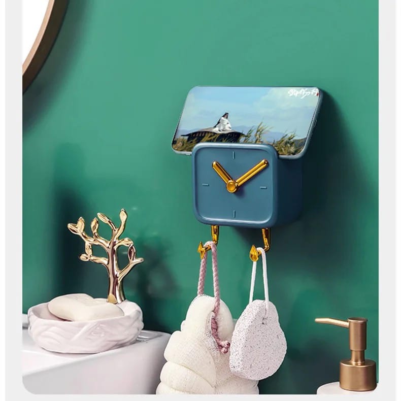 Multi-Purpose Wall-Mounted Storage Rack Holds Shower Items and Phone.