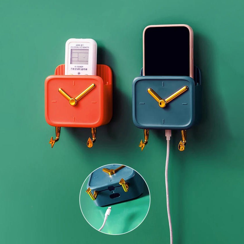 Multi-Purpose Wall-Mounted Storage Rack Holding Mobile Phone.