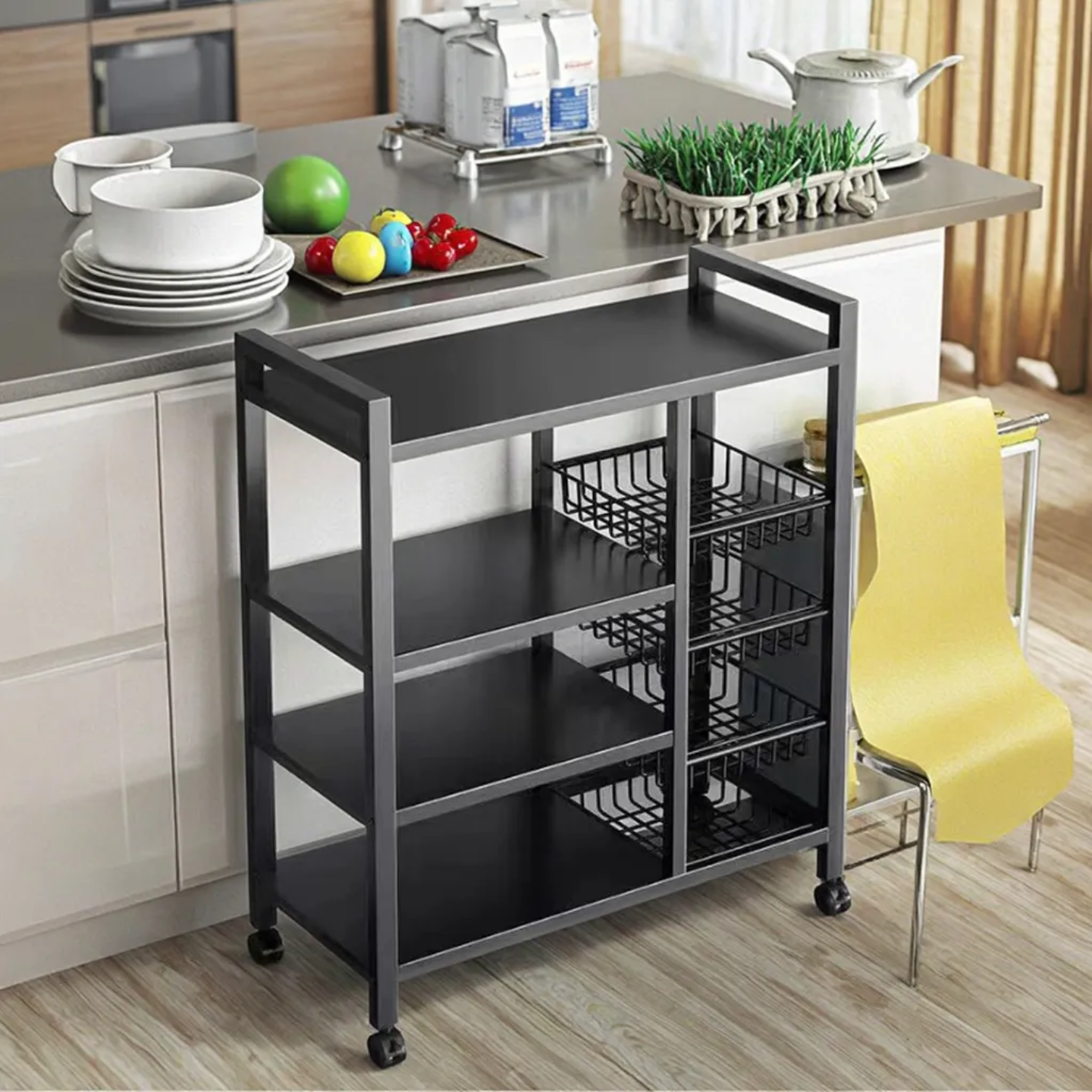 Multi-Tier Kitchen Storage Rack Placed at Kitchen Area.