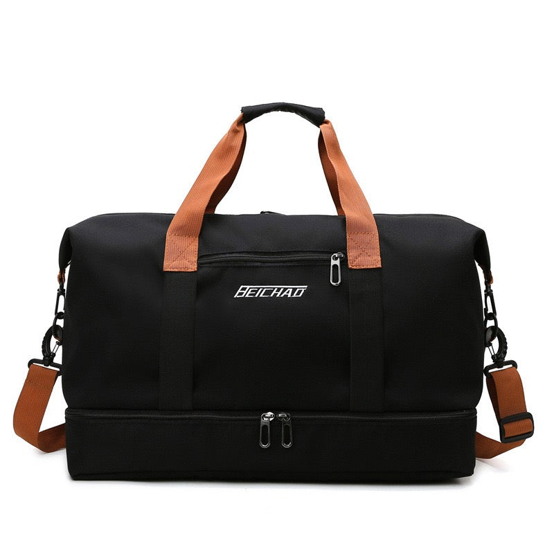 Black Multi-functional Fashion Fitness Travel Duffle Bag.