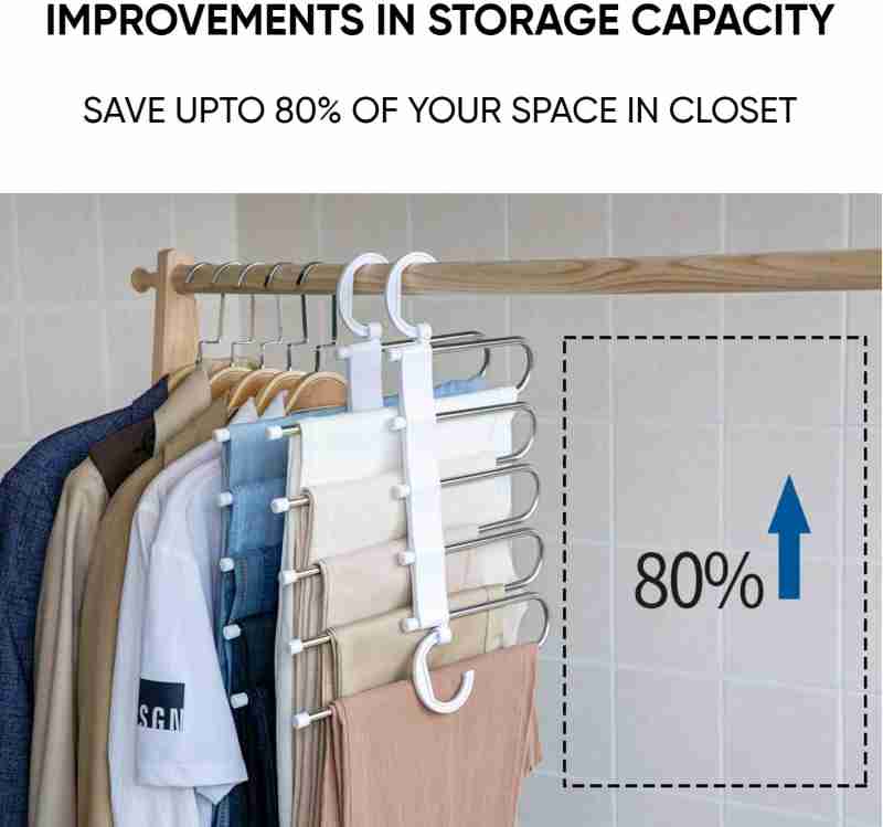 Multi-functional Pant Hanger With Clothes are Hanged On it.