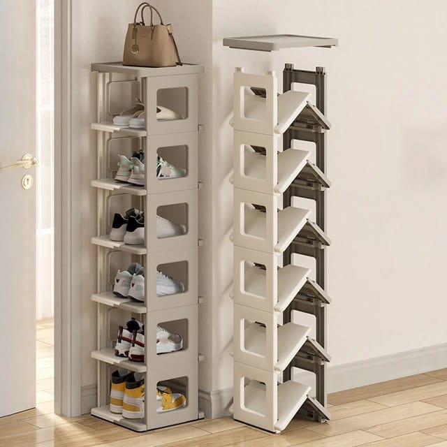 Multi-layer Foldable Shoe Rack Shelf Folded and Unfolded Design.