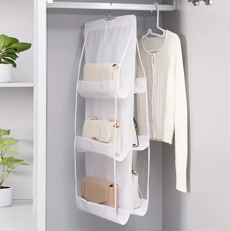 Multi-layer Handbag Hanging Organizer with items inside