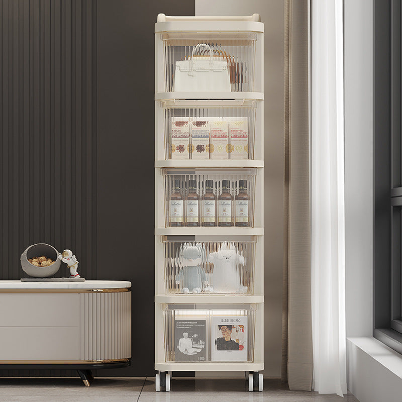 A 5 Layer Multifunctional Storage Trolley Rack is Organized with Multiple Items.