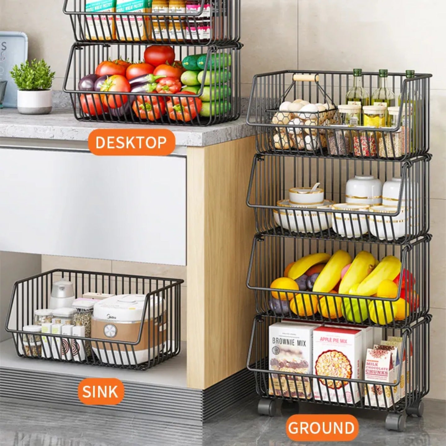 Multipurpose Storage Organizer Cart is Organized with Different Kitchen Essentials.