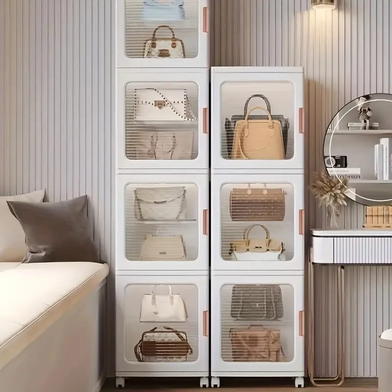 Narrow Tall Floor Storage Cabinet for Small Spaces with Doors and Wheels for Bathroom, Kitchen, Pantry