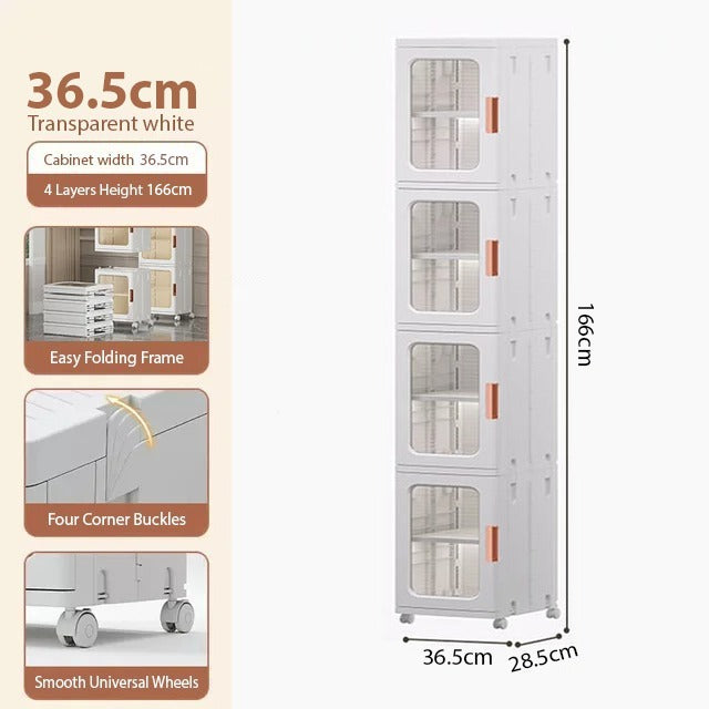 Narrow Tall Floor Storage Cabinet for Small Spaces with Doors and Wheels for Bathroom, Kitchen, Pantry