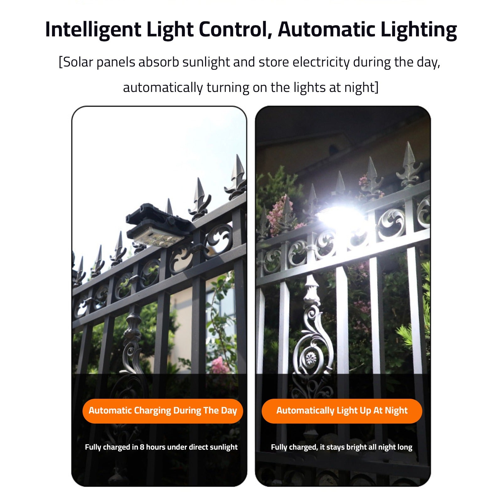 Outdoor solar clip lamp is attached to metal fence and get charged during day time and lightens up during night.