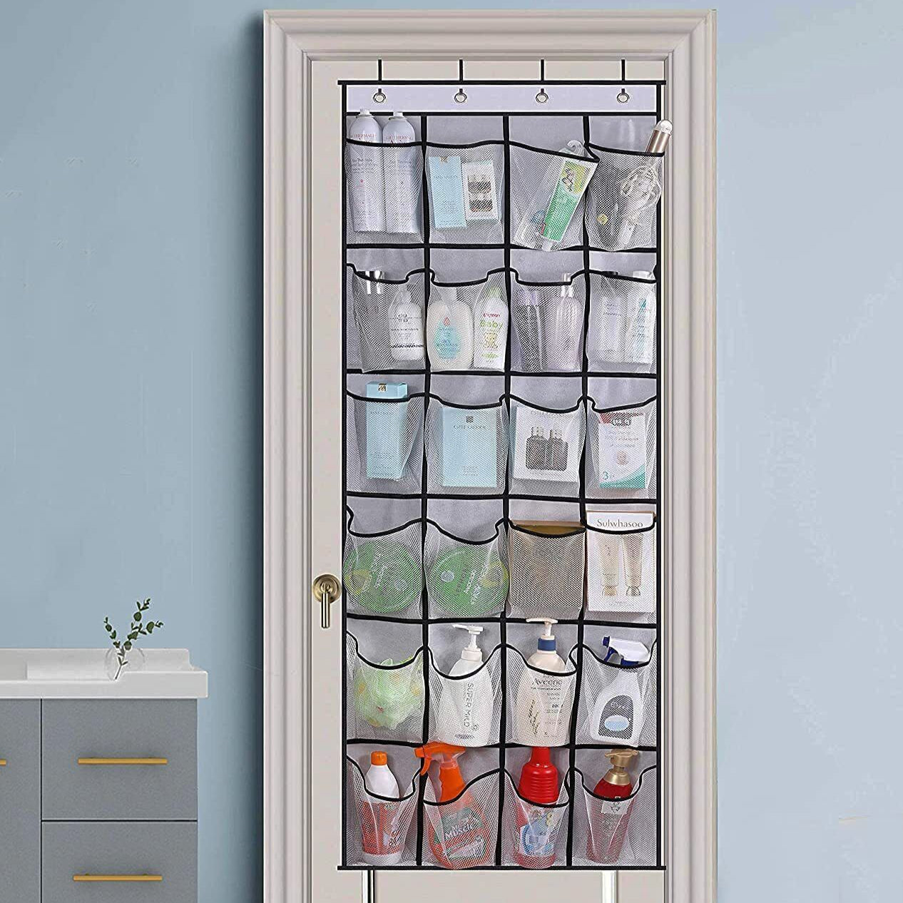 Over-the-Door Shoe Holder Rack with shoes in it