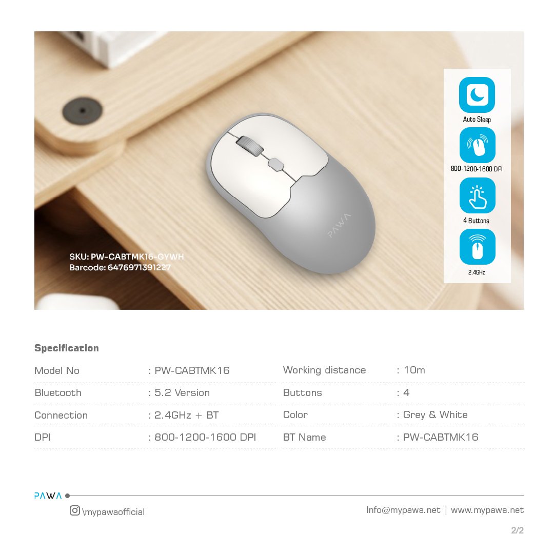 Specification Of PAWA Dual Mode Wireless Mouse.