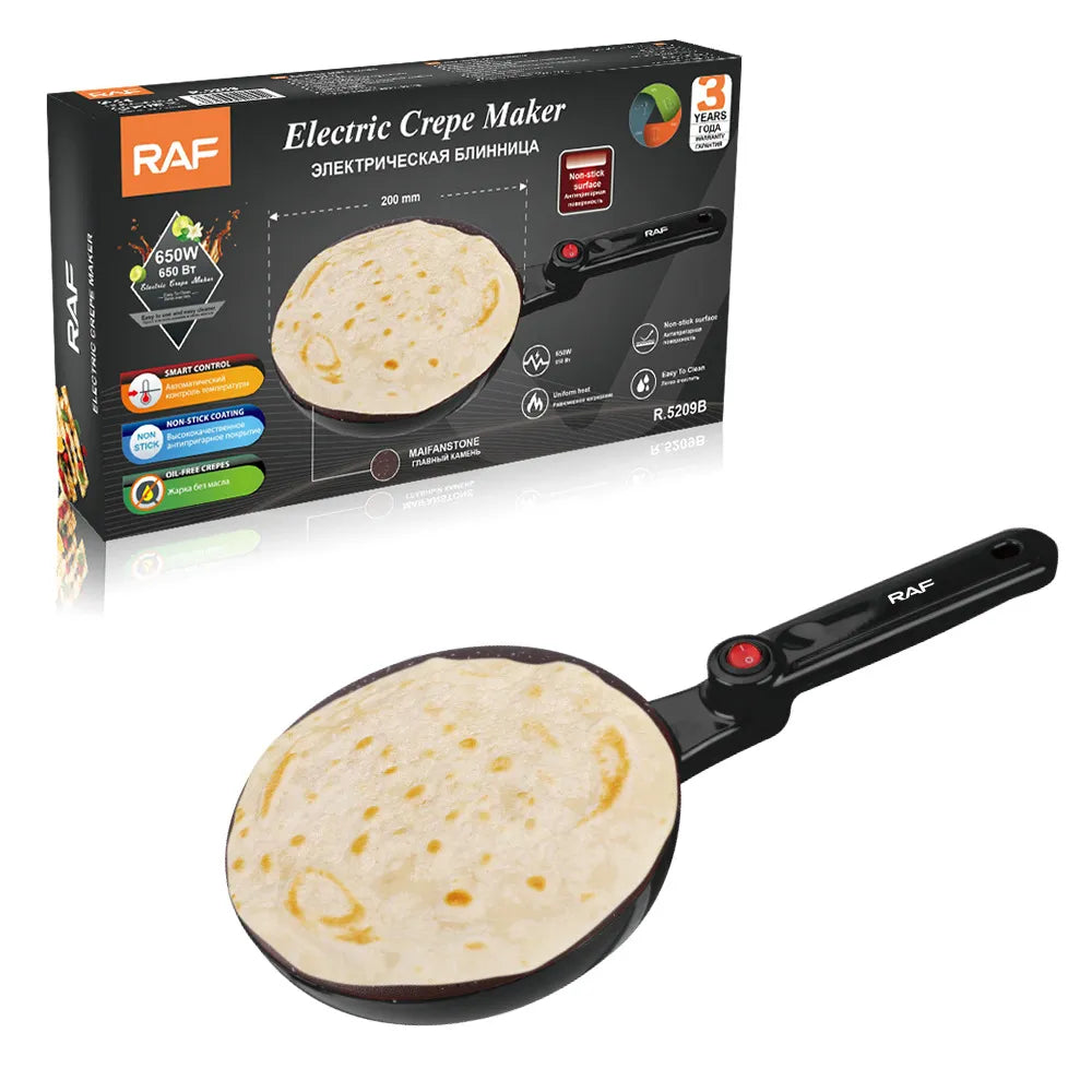 Electric Crepe Maker with Crepe in Making and its Pack.