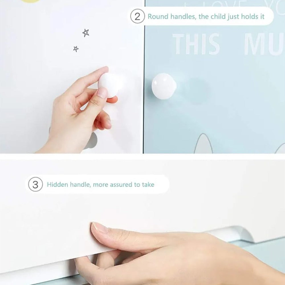 A Person Showing The Parts Of Baby Multi-Layer Drawer Type Wardrobe Shelf.