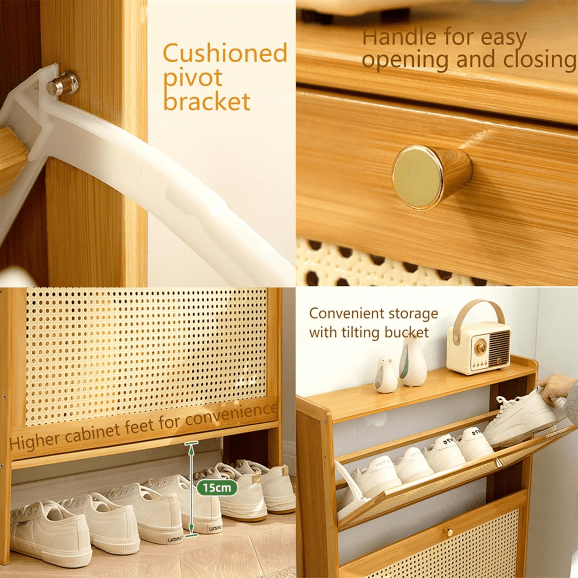 Parts features Of Multi-Layer Wooden Flip Down Shoe Storage Organizer Rack.