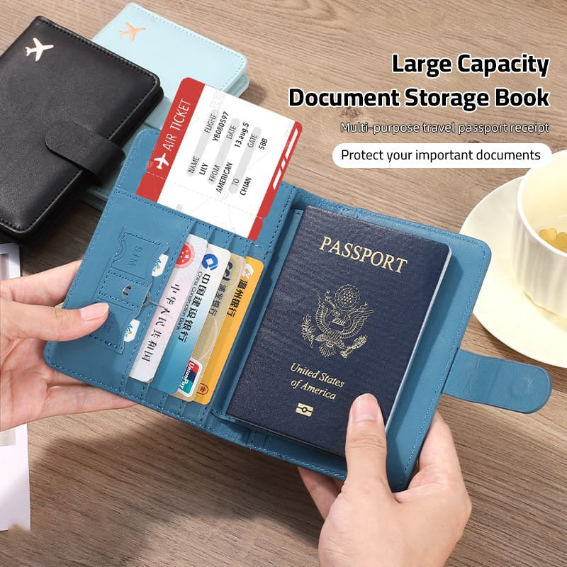 A Person is Holding Passport Holder Travel Organizer Wallet Having Important Documents.