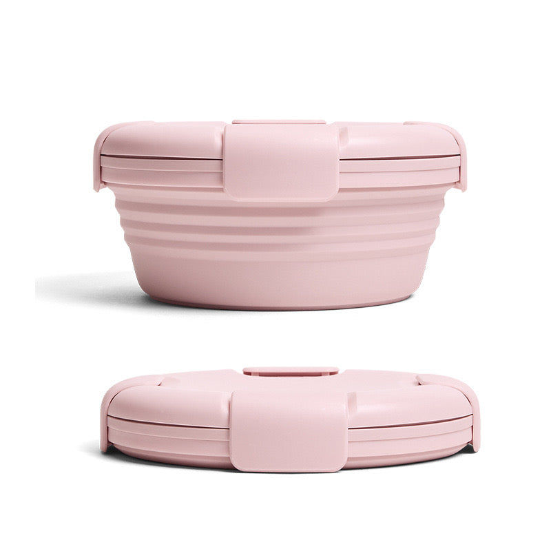 Pink Foldable and Unfoldable Position Of Silicone Bowl Foodle  Container With Lid