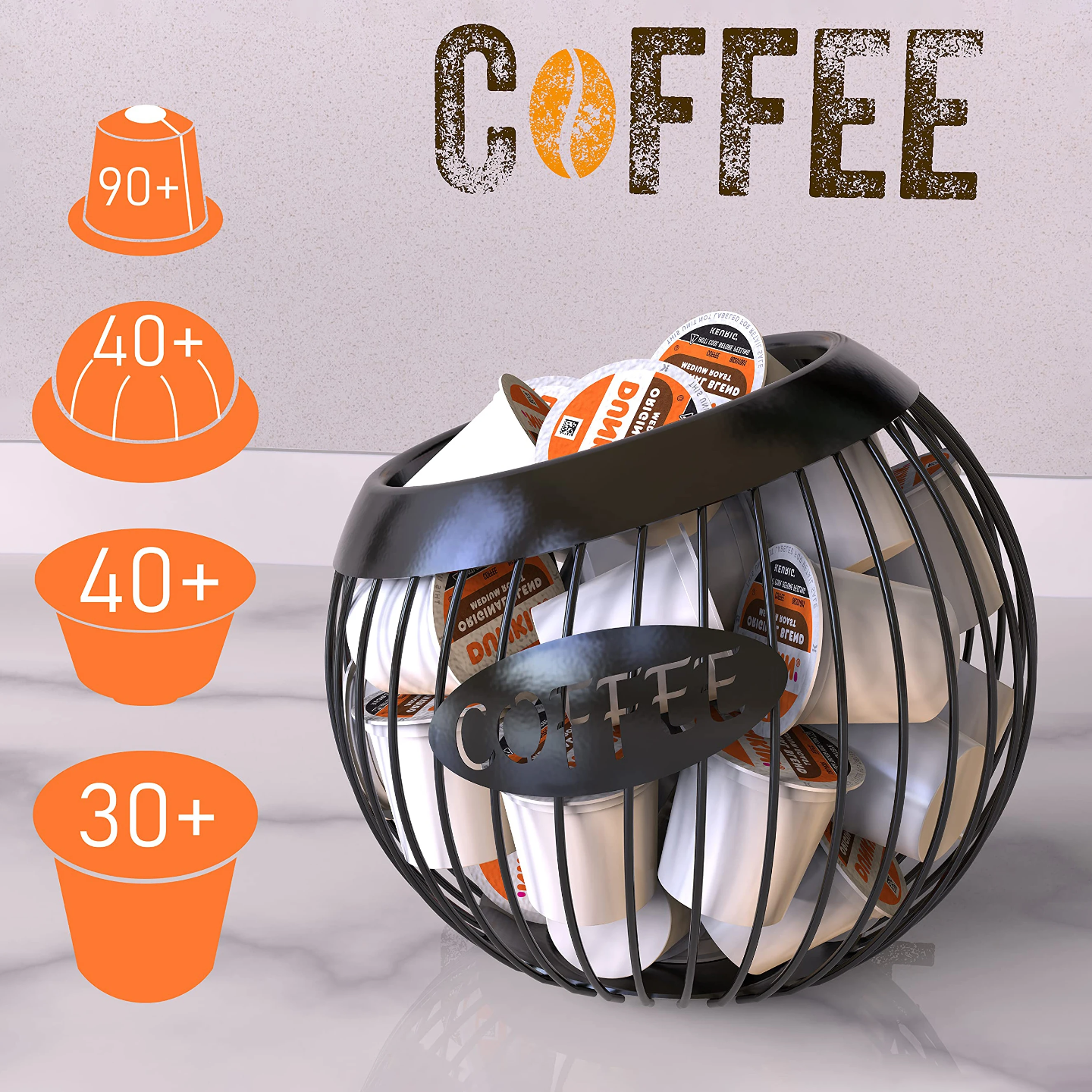 A Coffee Pod Holder with Coffee Pods.