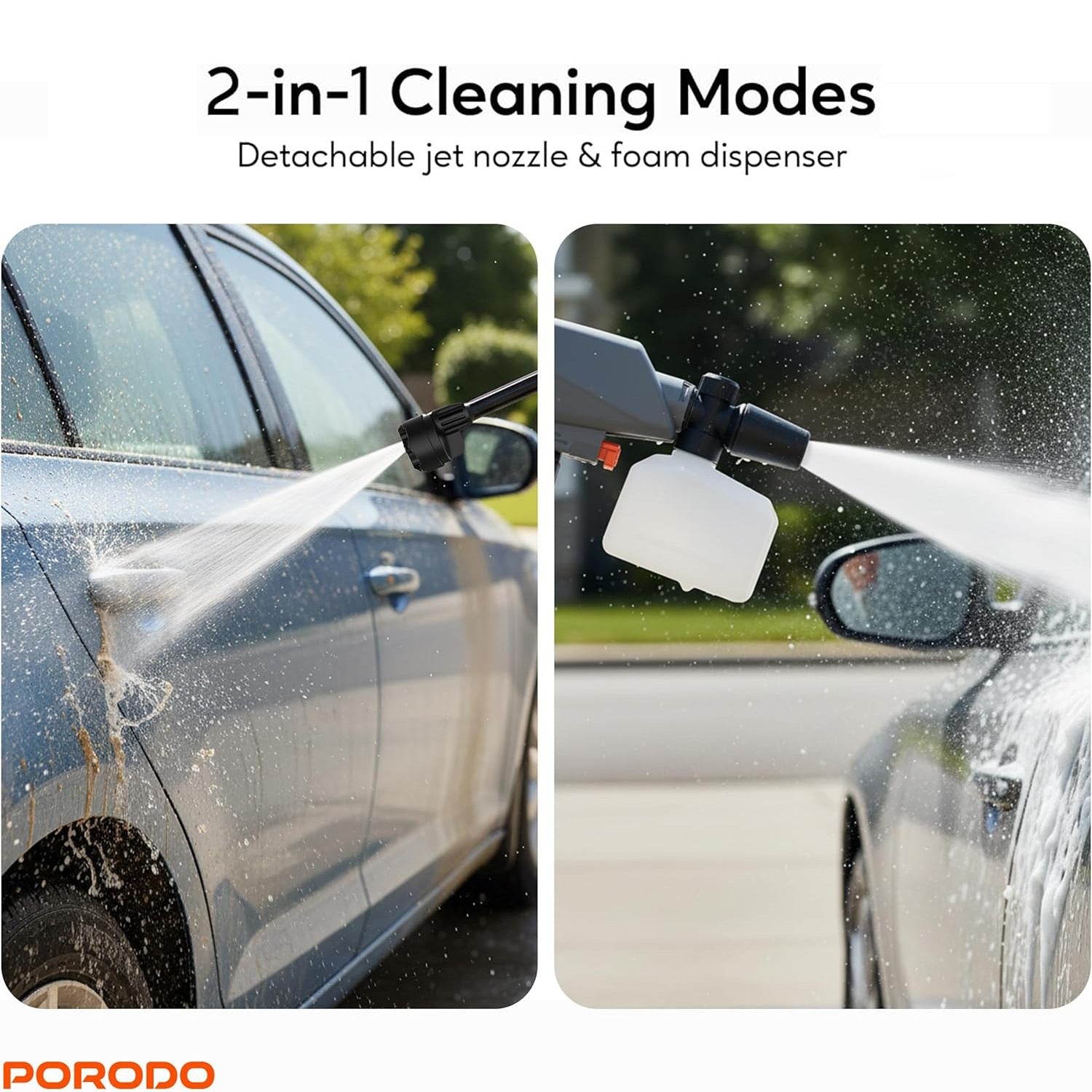 Washing Car Using Porodo AquaSpray Multifunctional Pressure Washer.