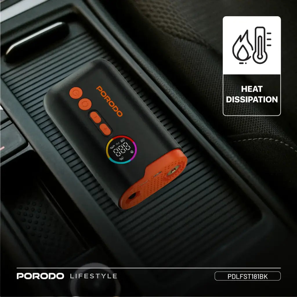 Porodo Lifestyle Electric Air Inflator is Placed in Car.