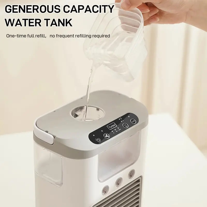 A Person is Filling the Water Tank Of Portable Air Cooler Fan.