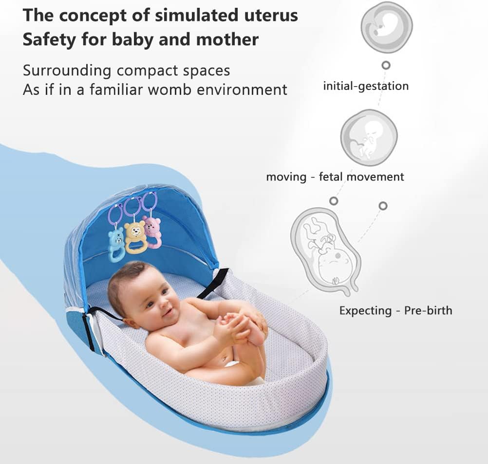 A Baby is Lying On the Portable Baby Bed.