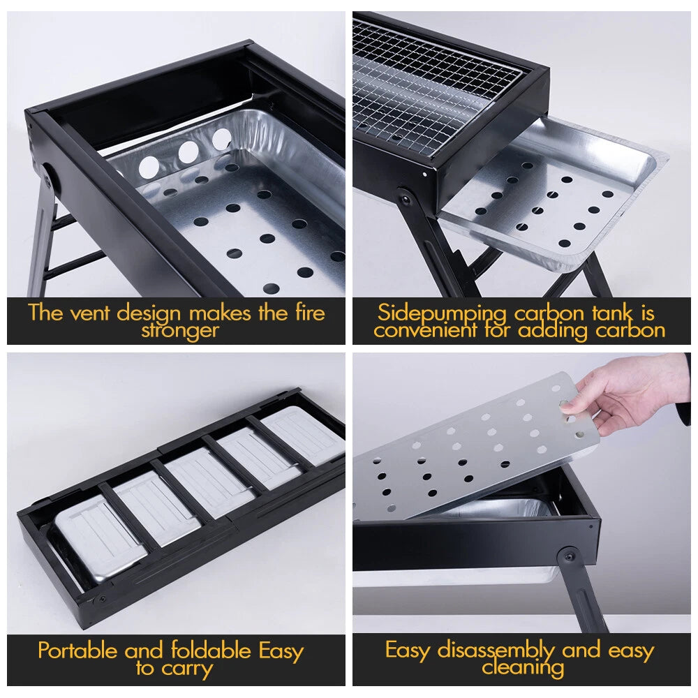 A person is Holding the Grilling Parts Of Portable Charcoal Barbecue Grill.