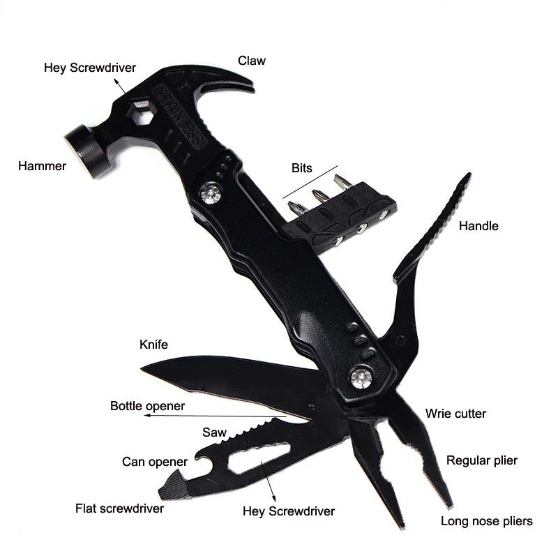 Different parts of the Outdoor Multitool Claw Hammer