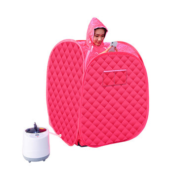 A girl in a red Portable Folding Steam Tent Spa Room