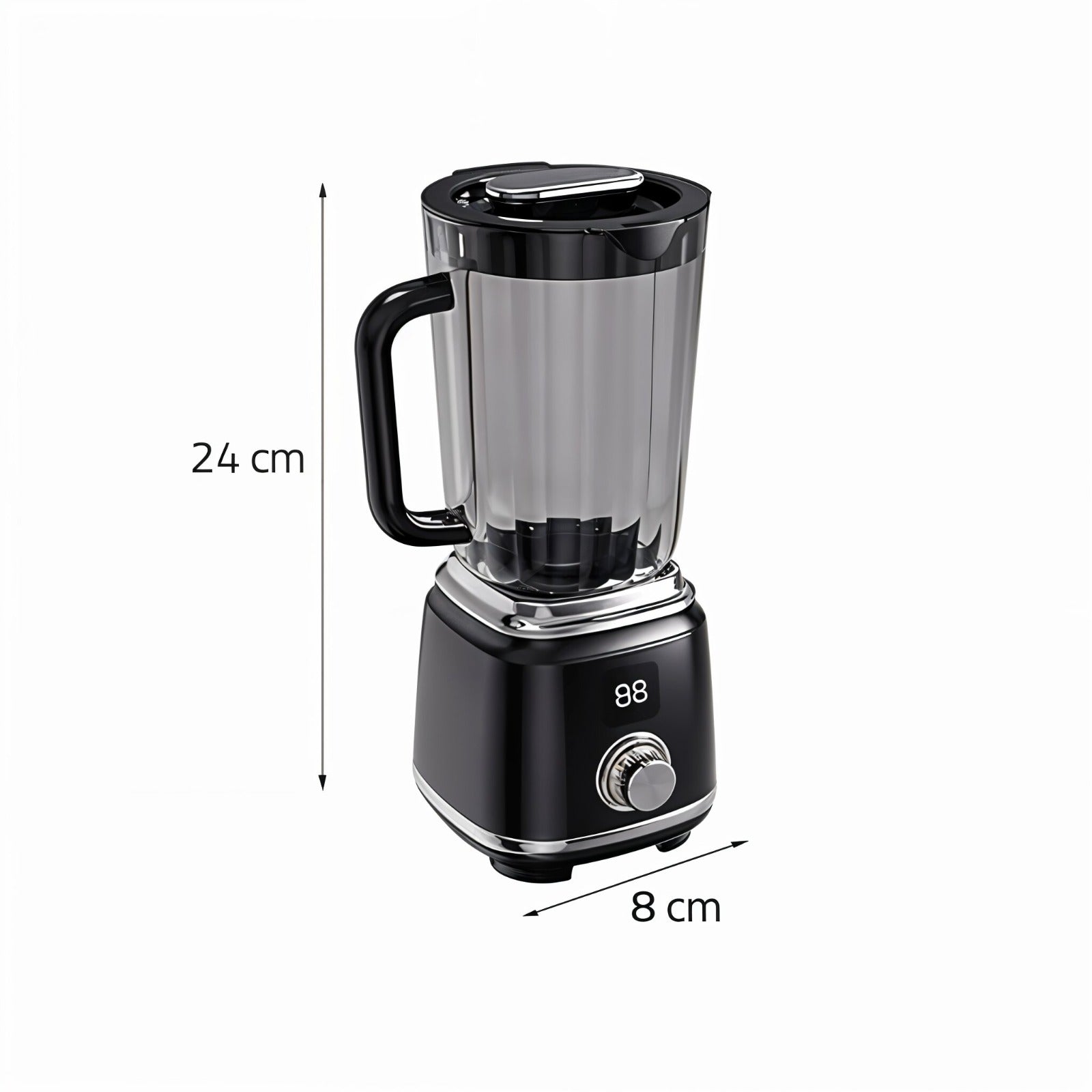 Black Portable Citrus Juicer Blender with dimensions indicated on a white background