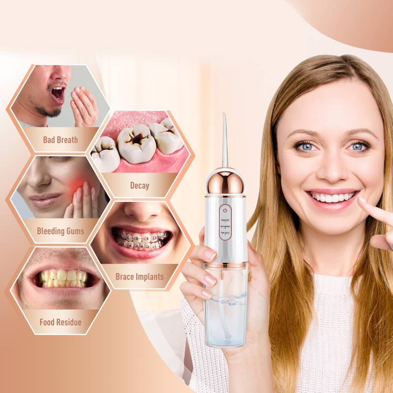 A Woman is Holding Portable Oral Irrigator.