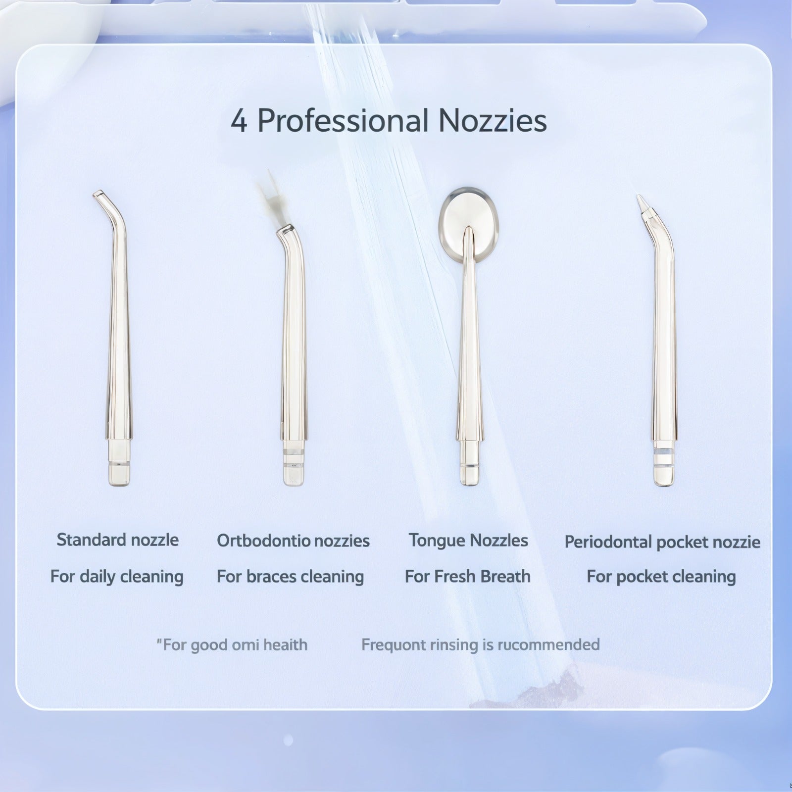 Different Nozzles of Portable Oral Irrigator.