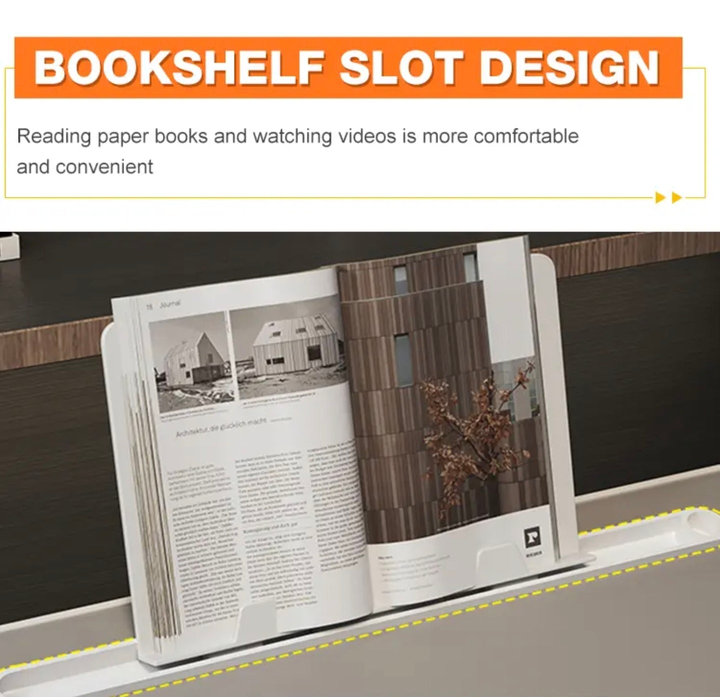 Bookshelf slot design of Portable foldable laptop bed desk table with adjustable legs.