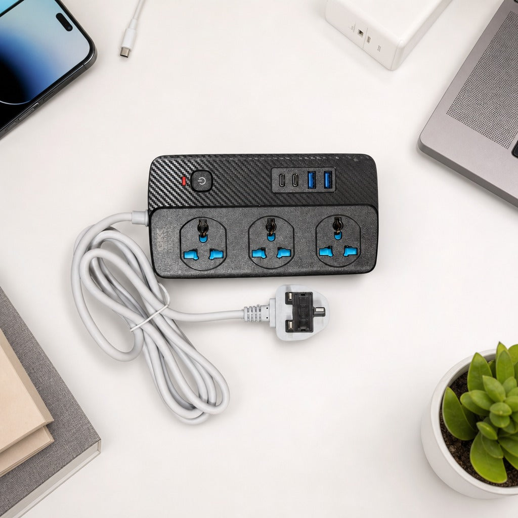 Power Socket Extension is Placed Along with some electronic Accessories.