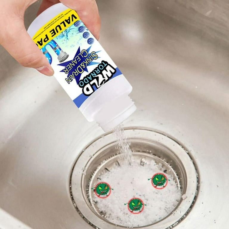 A Person is Using Powerful Sink Drain Cleaner in Sink Drain.