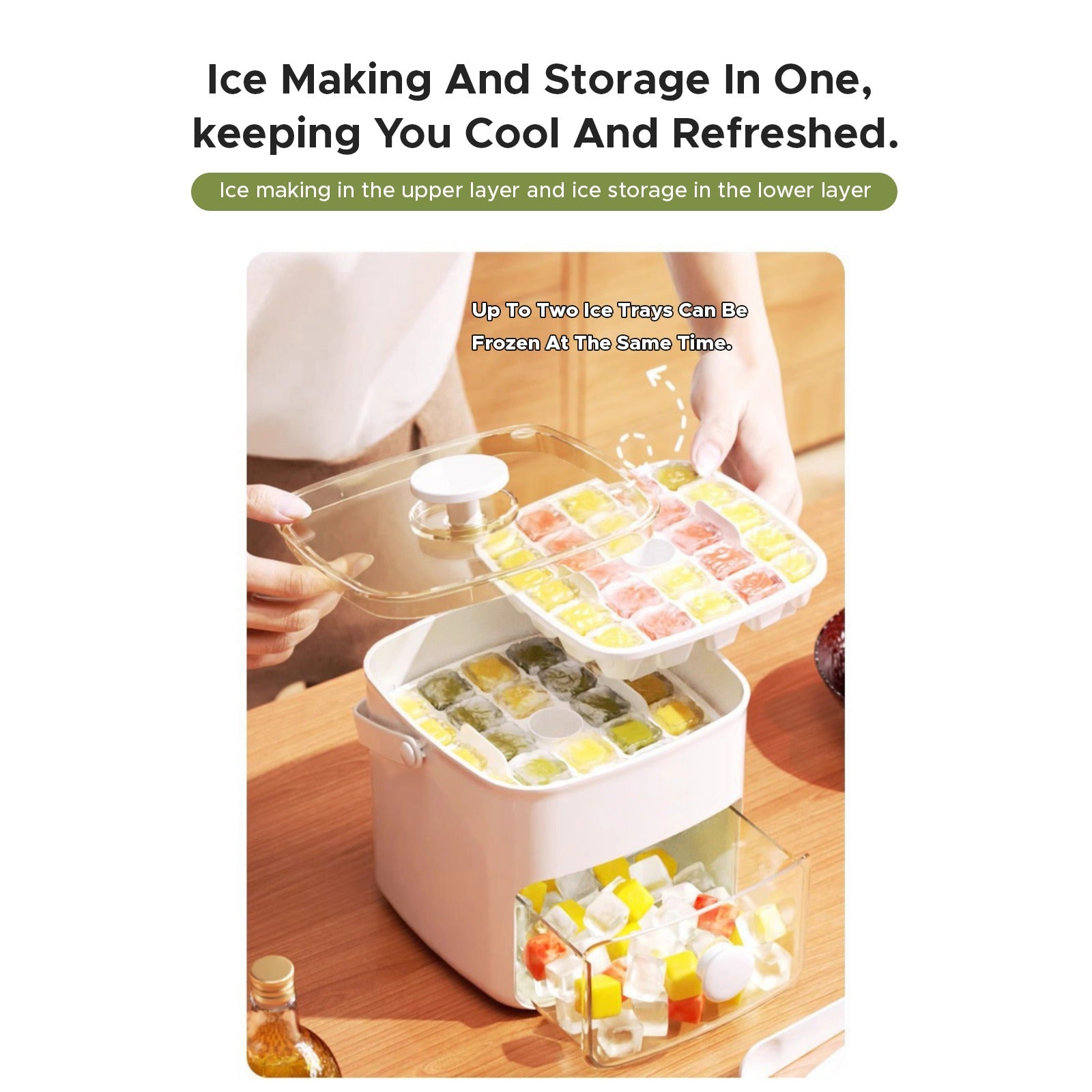 A Person is Holding Tray of Press-Type Ice Cube Maker.