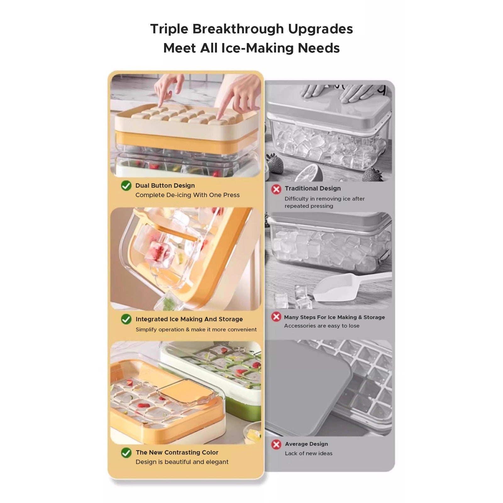 A Person is Demonstrating the Features of Press Type Ice Cube Making Tray Mold Over Other.
